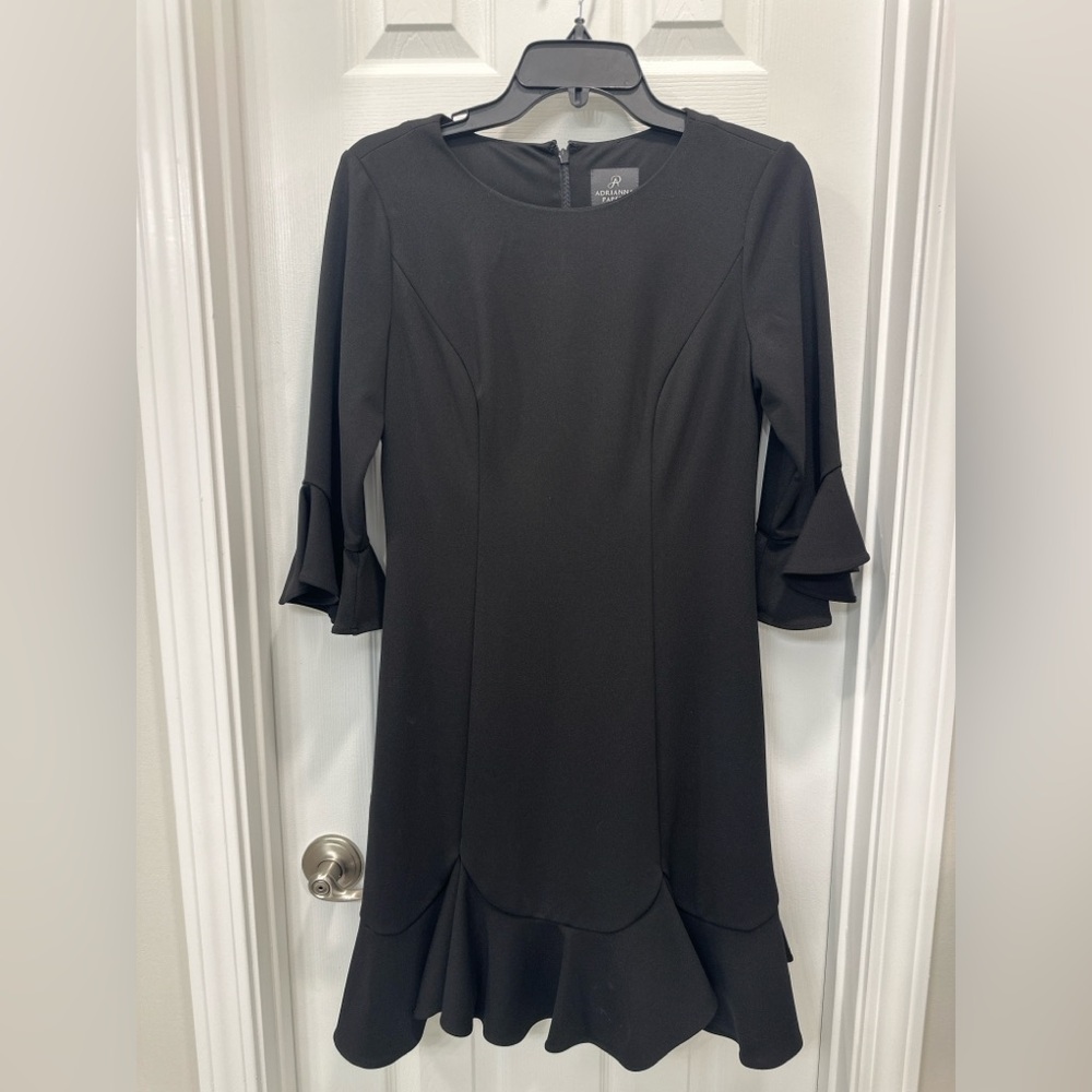 🖤 Adrianna Papell Black Ruffle Hem Dress – Size 2 🖤